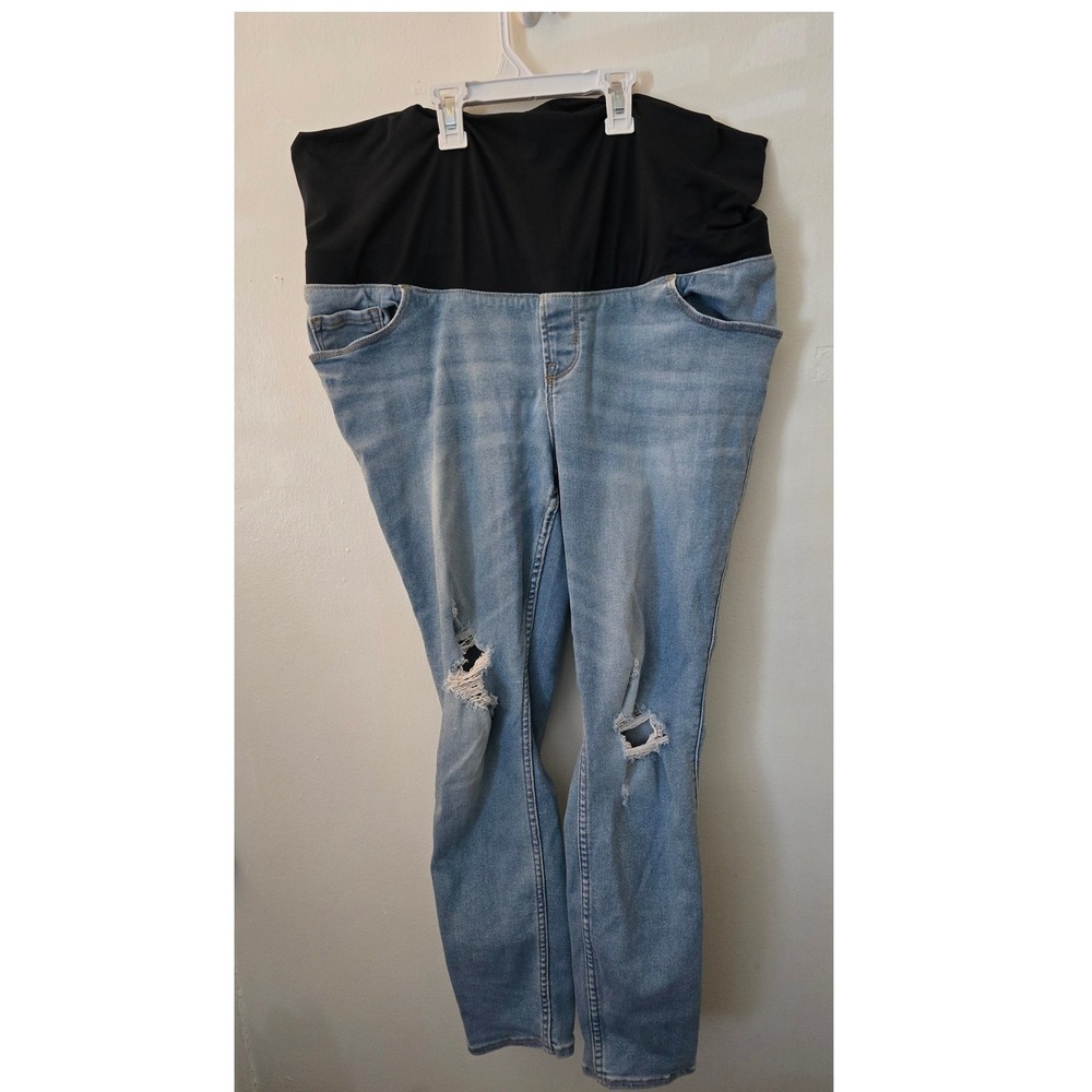 Old Navy Maternity Skinny Jeans Light Wash Distressed Rollover Panel Size 16 - Picture 2 of 8